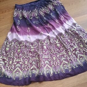 Avenue Purple and Green Paisley Midi Skirt